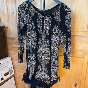 Lucky Brand Black and Cream Floral Blouse